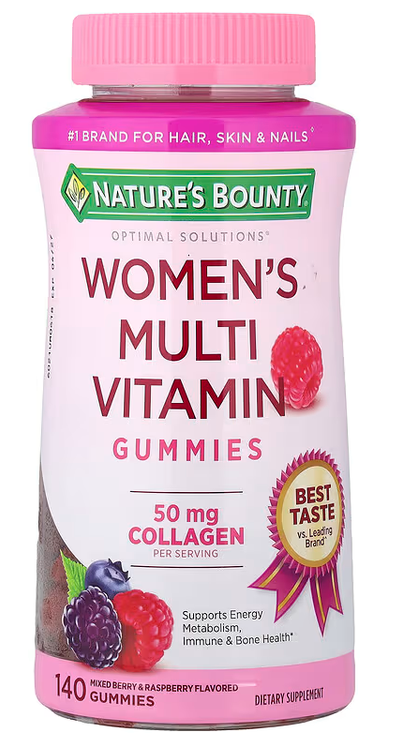 Nature's Bounty, Optimal Solutions®, Gomitas multivitamínicas para mujeres, Bayas mixtas y frambuesa, 140 gomitas
